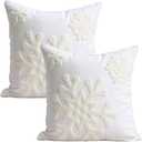 Elife 18x18 Soft Canvas Christmas Winter Snowflake Style Cotton Linen Embroidery Throw Pillows Covers w/Invisible Zipper for Bed Sofa Cushion Pillowcases for Kids Bedding (1 Pair, White)