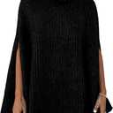 KIRUNDO Women's 2026 Fall Winter Turtleneck Poncho Sweater Fashion Chunky Knit Cape Wrap Sweaters Pullover Jumper Tops (Black, L)