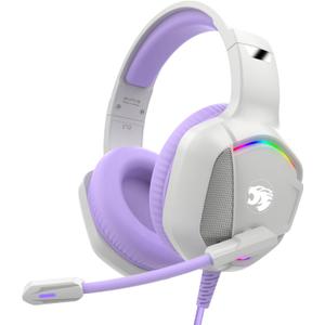 Gaming Headset with Microphone for Pc, Xbox One Series X/s, Ps4, Ps5, Switch, Stereo Wired Noise Cancelling Over-Ear Headphones with Mic, RGB, for Computer, Laptop, Mac, Nintendo (White Purple)