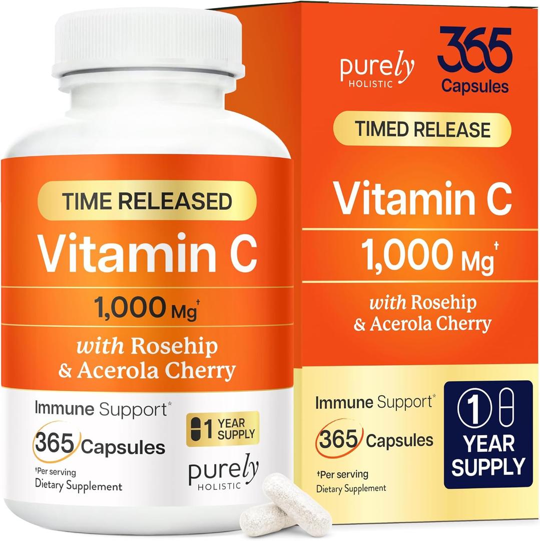 Vitamin C 1000mg | Immune Support | Timed-Release Capsules | 1 Year Supply | Vitamin C Supplement with Acerola Cherry & Rose Hips | Daily Antioxidant & Wellness Support | Vegan, Non-GMO | 365 Ct, Exp: 02/2029