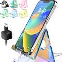 TOPGO Acrylic Phone Stand, Clear Phone Holder for Office Desk, Vanity, Kitchen Counter, Bedside Table, Compatible with iPhone 17 16 15 14 13 12 Pro Max Plus/Smartphones/iPad/Switch - Iridescent Color