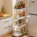 LEHOM Slim Rolling Storage Cart - 4 Tiers Bathroom Organizer Utility Cart Slide Out Storage Shelves Mobile Shelving Unit for Kitchen, Bedroom, Office, Laundry Room, Small Narrow Spaces (7.1" W+White)