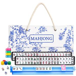 American Mahjong Tile Set, American Mahjong Set Complete with Bag, 166 White Tiles with Bag and Accessories, 4 All-in-One Mahjong Racks with Pushers, Travel Vita Mahjong Tile Game Set