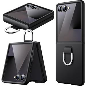 JETech Case for Samsung Galaxy Z Flip 7 2025 with Ring, Hard PC Slim Shockproof Anti-Scratch Protective Phone Cover (Black)