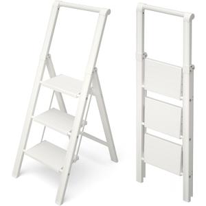 HillhutApex Aluminum 3 Step Ladder, Step Stool Foldable Ladder(White)
