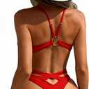 Sexybody Women Sexy Thong One Piece Swimsuits Cheeky V Neck Bathing Suit Slimming High Cut Backless Swim Suits (Red, S)