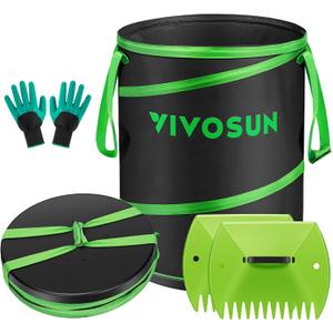 VIVOSUN 47-Gallon Collapsible Trash Can, Reusable Pop-Up Garden Bag with Hard-Shell Bottom, Leaf Scoops and Gloves, Yard Waste Container for Lawn Care and Camping