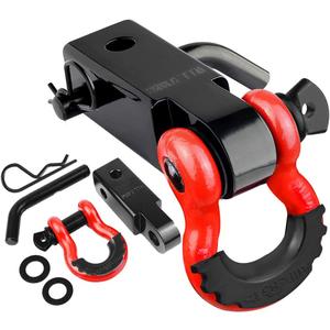AUTOBOTS Tow Hitch Receiver 2", 45,000 Lbs Break Strength Shackle Hitch Receiver with 5/8" Hitch Pin, 3/4 D Ring Shackle, Towing Accessories for Truck Trailer Recovery Off-Road Red&Black