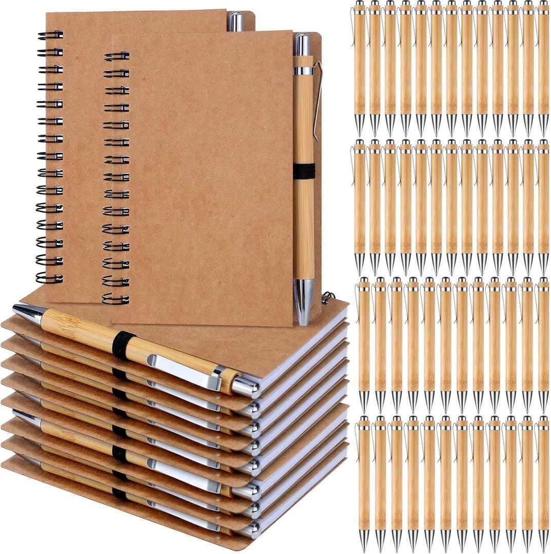 50 Set Notebook with Pen Bulk Appreciation Gifts, Spiral Kraft Pocket Notebooks Lined Journal with Pen Set Thank You Gifts for Employee Teacher Nurse Back to School Favors