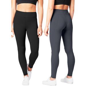 2 x SATINA High Waisted Leggings for Women - Comfortable and Stretchy in Versatile Sizes and Colors - Workout Yoga Leggings Set (Black & Charcoal)