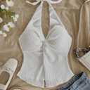 QJQ Women's Halter Tops Twist Front Slit Backless Cute Summer V Neck Tank Top Vacation Outfits (White, S)