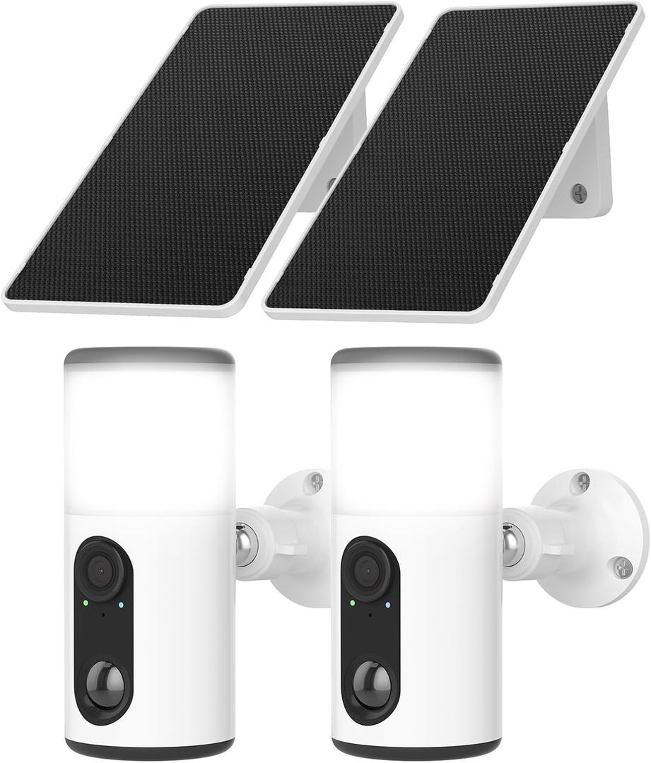 ANRAN Solar Security Cameras Wireless Outdoor with Light,2K Porch Floodlight Camera with Color Night Vision & AI Motion Detection,2-Way Talk Spotlight Siren Alarm,Compatible with Alexa,2PCS