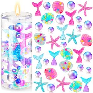 Jutom 10150 Pieces Mermaid Filler Mermaid Centerpieces for Tables Shell Fish Tail Stelleroid Multicolor Pearl Bead Floating Fillers Candle Mermaid Party Table Decor Home Decor