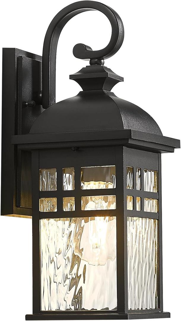 Outdoor Wall Lamps Exterior Lighting Fixtures 22 Inch Height Porch Light with Water Ripple Glass E26 Socket, Black