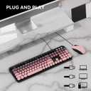 FOPETT 8870P Wired Keyboard and Mouse Combo - Full-Sized Computer Keyboards with 104 Round Keys Retro Typewriter Mouse and Keyboard for PC Windows Desktop Laptop - Pink Colorful