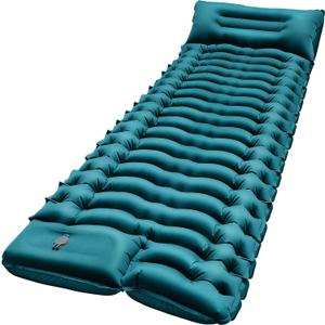 Camping Sleeping Pad, Ultralight Camping Pad with Pillow Built-in Foot Pump Inflatable Sleeping Mat Compact for Camping Backpacking Hiking Traveling (Green2)