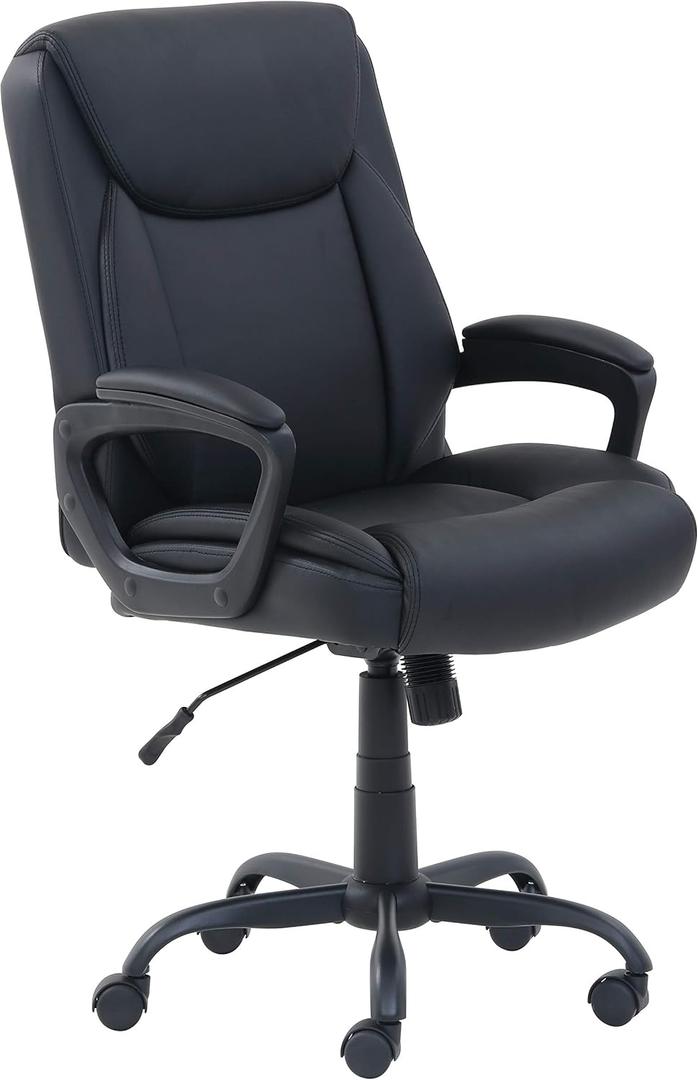 Amazon Basics Classic Puresoft PU Padded Mid-Back Height Adjustable Office Computer Desk Chair with Armrest, 26"D x 23.75"W x 42"H, Black (Black)