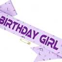 2 x Purple Kpop Birthday Girl Sash, Kpop Theme Birthday Sash with Safety Pin, Light Purple Birthday Sash for Women Girls, Birthday Party Decorations Favors for Birthday Party, Photo Booth Props, PCS 2