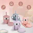 Baby Sippy Cups, 7.4 Oz Sippy Cups, 3 Stages Training Cup, Straw Cup for Infants Toddlers 6-12 Month and Kids 1-3 Year, Stainless Steel Kid Cups with Silicone Straws, 4 Colors B (Coral+Blue+Pink+Purple)