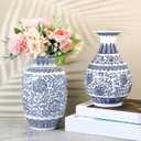 Maxcheck 2 Pieces Porcelain Blue and White Vase 9 Inch Chinoiserie Vintage Ceramic Oriental Vase Chinese Handmade Classic Flower Decor for Home Office Bookshelf Table