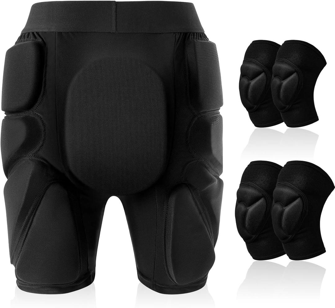 Lewtemi 3 Set Protective 3D Padded Hip EVA Short Pants Knee Pads Elbow Set Winter Protection Hip Pads Thick Non Slip Knee Sleeve Elbow Guard for Men Women Kid Ski Ice Skating (Medium)