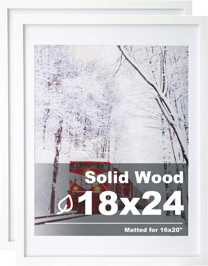 Egofine 18x24 Frames Set of 2 Matted for 16x20 White Poster Frame Made of Solid Wood - Acrylic Plexiglass Front for Wall Mounting Hanging Picture Frame Vertically or Horizontally