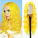 Long Yellow Wavy Wigs for Women Middle Part Yellow Wig 26 inch Natural Curly Synthetic Wig Heat Resistant Fiber Wigs for Daily Party Use