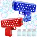 iGeekid 2 Pack Bubbles Guns Toys 4th of July Party Favors, 4th of July Accessories Patriotic Bubbles Makers with 4 Bubble Solutions & Star for Kids Independence Day 250th Anniversary Party Decorations