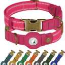 Reflective Leather Dog Collar with AirTag Holder - Soft Apple Airtag Dog Collar with Metal Buckle - Safety Cotton Pet Collars for Dogs Small Large Dogs Puppy (Pink, XS, 9"-12")