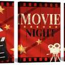 Apicoture Home Theater Wall Decor Movie Night Sign Canvas Wall Art Prints Movie Film Reels Popcorn Lamplight Painting Prints Media Room Home Cinema Wall Framed 12"x16"x3 Pieces