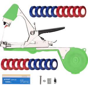 Plant Tying Machine Tomato Tape Tool with 21 Rolls of Tape and 1 Box of Staple for Garden Vegetable Grape Cucumber Pepper (Green)