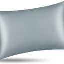 ALASKA BEAR Natural Silk Pillowcase, Hypoallergenic, 19 Momme, 600 Thread Count 100 Percent Mulberry Silk, Queen Size with Hidden Zipper(1, Haze Blue) (Queen 20''x30'')