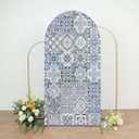 Curved Top Arch Cover Backdrop 2.6x6ft Mediterranean Portuguese Patchwork Tile Theme Spandex Background for Birthday Wedding Shower Banquet Porcelain Party Decoration,G-X05