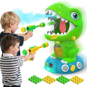 EagleStone Movable Dinosaur Shooting Toys for Kids 5-7 with Spraying, Electronic Target Game Toy with 2 Pump Guns, 48 Foam Balls, Party Favor Christmas Toys with Score Record, Sound (8b-green)