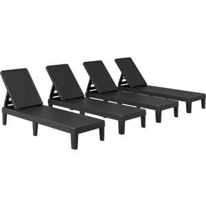 YITAHOME Outdoor Chaise Lounge Chairs Set of 4 with 4-Position Adjustable Backrest Easy Assembly, Waterproof Lightweight for Patio, Poolside, Beach, Yard, Black