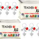 12 Pcs Teacher Appreciation Gift Bulk 6 Makeup Bags Cosmetic Pouch and 6 Keychains Valentines Graduation Gifts for Teacher Women(White,Simple Style)