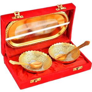 NOBILITY Bowl Spoon Tray Set Gold and Silver Plated Dry Fruits Dessert Serving Set Diwali Christmas Eid Wedding Return Gifts Friends Family Home Decorative Housewarming Corporate Gift items