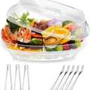 Chilled Ice Serving Tray, 15.1" Ice Chilled Party Platter, 3 Layers Veggie Platter with Lid, Stackable Appetizer Party with 4 Compartments for Shrimp, Fruits, Veggies