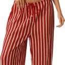 SHENHE Women's 3 Piece Swimsuits Crochet Striped Bikinis Triangle Halter Bathing Suit with Pants (Medium, Red)