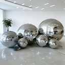 Silver Inflatable Mirror Ball with Pump, Reusable Large Event Decoration Inflatable Balls, PVC Disco Ball, Bubble Balloon for Party, Concerts, Stage, Wedding Shows (6 Pcs)