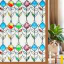 Frosted Privacy Window Film Stained Glass Style Adhesive-Free Residue-Free Reusable Easy to Install with Tools (Frosted StainFlair, 35.4 x 78.7 in)