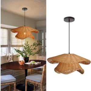 Arturesthome 19.6" Modern Wicker Chandelier Light Fixture Hand Woven Rattan Pendant Lampshade Hanging Lighting for Kitchen Dining Table Entryway Foyer