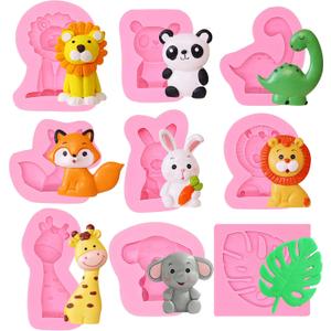 Animal Fondant Molds, Lion Rabbit Chocolate Molds, Giraffe Elephant Dinosaur Silicone Molds, Turtle Leaf Cake Decorating Molds for Cupcakes, Candy, Cookies, Soap, Candles, Epoxy, Clay Molds