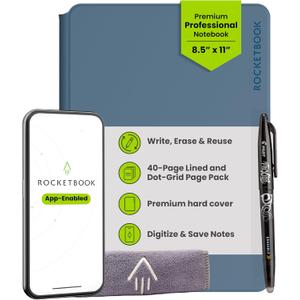 Rocketbook Pro Smart Reusable Notebook, Lined & Dotted Interchangeable Pages, For Work and Business Meetings, Letter Size 8.5x11, Blue