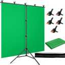 Green Screen Backdrop Kit, 5 x 6.5 ft Portable Chromakey Green Screen with T-Shaped Stand & Carrying Bag & 5 Clamps, Greenscreen Background for Streaming, Gaming, Zoom