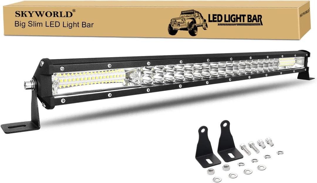 SKYWORLD 24 Inch Slim Light Bar 216W Spot Flood Combo Beam LED Driving Lights, 7D Work Light Fog Lamp Waterproof for 4x4 SUV ATV Truck Car Boat, 6000K White