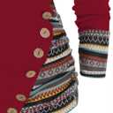 DRESSFO Women's Tribal Stripe Hooded Knit Top – Long Sleeve Pullover Sweatshirt with Mock Button Detail (Red/2X)