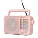 Portable AM/ FM Transistor Radio with Loud Speaker, Battery or USB Powered - Compact Emergency Radio for Indoor, Outdoor, Travel & Storms (BJL-671, Pink)