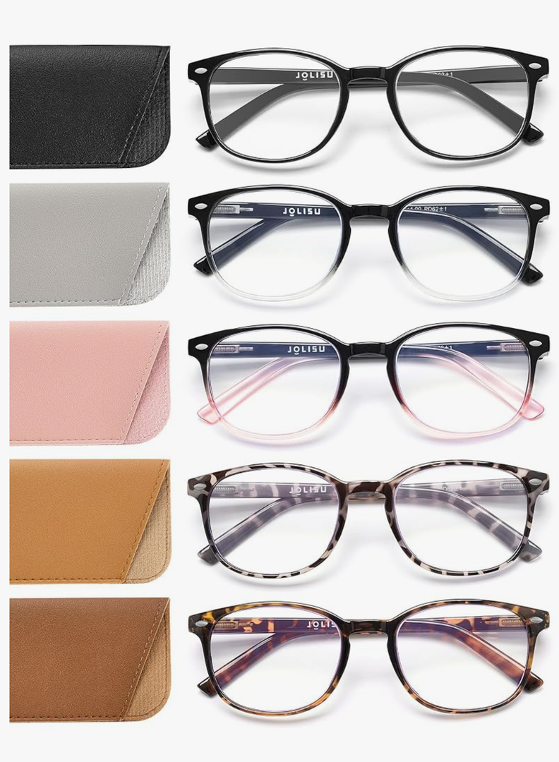 5 Pack Reading Glasses For Women,Blue Light Blocking Computer Reader Spring Hinge Eyeglasses, +1.5x