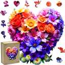 Wooden Jigsaw Puzzles for Adults and Kids, Heart Flower 200 Piece Unique Shaped Puzzle, Family Game and Creative Wooden Puzzle Gift, Wall Art Decor